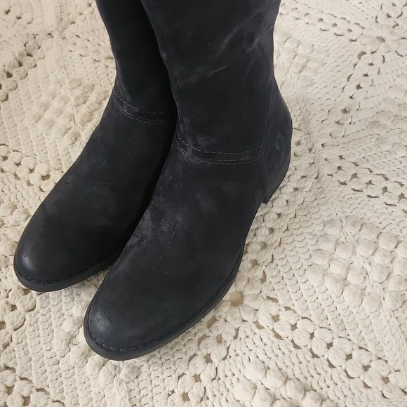 Born Hayden Black Suede Knee High Boot Lace Back Women's Size 8